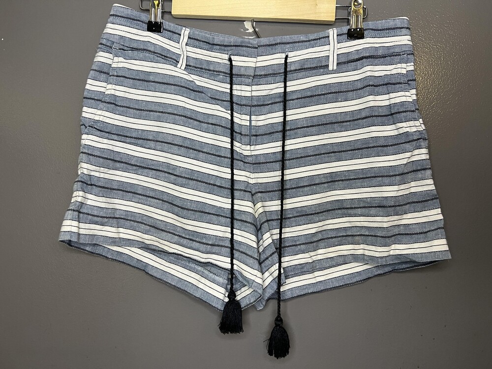 Ann Taylor LOFT Shorts Womens 8 Blue Striped Chambray Riviera Tassel Waist Chino